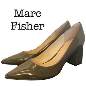 Marc Fisher Taupe Patent Leather Pointed Toe Block Heels Size 8